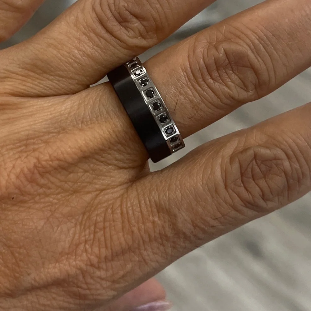 New 8mm flat Black CZ black IP plated Eternity Tungsten Wedding Band Ring